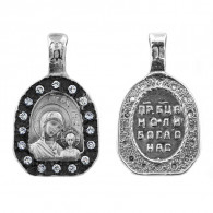 Казанская икона Божией Матери. Образок нательный украшен фианитами из серебра 925 пробы фото