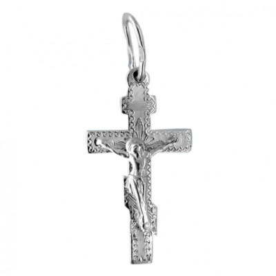 Нательный крест с распятием из серебра 925 пробы с родированием фото