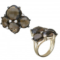 Кольцо с раухтопазами и бриллиантами из желтого золота 585 пробы фото