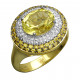 Кольцо с кварцем, бриллиантами и сапфирами из желтого золота 585 пробы