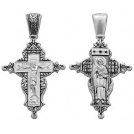 Распятие Христово, Св. Пантелеймон. Нательный крест из серебра 925 пробы фото