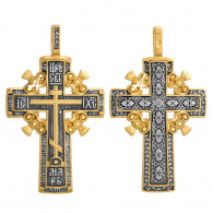 "Голгофский крест". Крест нательный из серебра 925 пробы с золотым покрытием и чернением фото