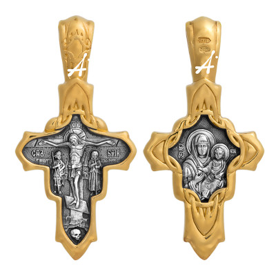 "Распятие. Смоленская икона Божией Матери". Крест из серебра 925 пробы с позолотой и чернением фото