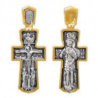 "Распятие. Святой Георгий". Крест из серебра 925 пробы с позолотой и чернением фото
