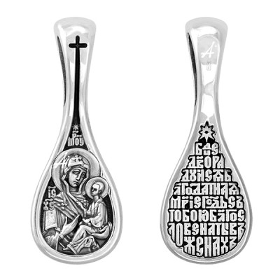 "Тихвинская икона Божией Матери". Образок из серебра 925 пробы с чернением фото