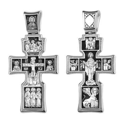 Покров Пресвятой Богородицы. Крест из серебра 925 пробы с чернением фото