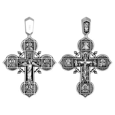 Крест древнерусский со святыми мужами и Ангелом Хранителем из серебра 925 пробы с чернением фото
