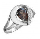 Кольцо с раухтопазом и фианитами из серебра 925 пробы цвет металла белый 1.69 гр.