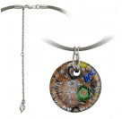 Колье-подвеска с муранским стеклом, текстильным шнурком и  фианитами из серебра 925 пробы