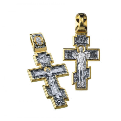 Крест "Святой Архангел Михаил" из серебра 925 пробы с позолотой и чернением фото