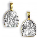 Образок "Святой Серафим Вырицкий и Казанская Богородица" из серебра 925 пробы с позолотой и чернением