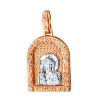 Нательная икона Господа Вседержителя с фианитами из комбинированного золота 585 пробы фото