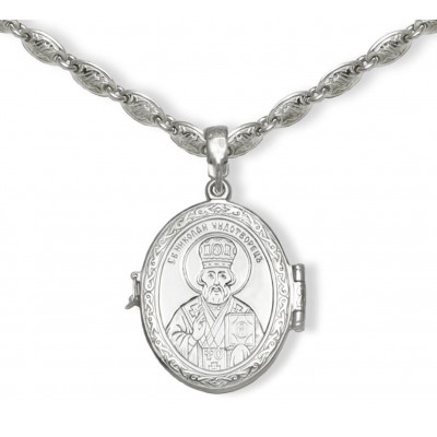 Цепь ручной сборки с орнаментом Лилия в православном стиле из серебра 925 пробы с родированием фото