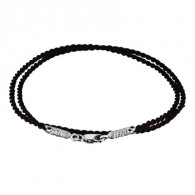 Шёлковый шнурок чёрный из серебра 925 пробы с родированием фото