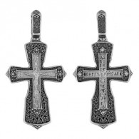 Крест с молитвой Животворящему Кресту из серебра 925 пробы с чернением фото