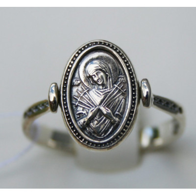 Кольцо "Образ Семистрельной иконы Божьей Матери" из оксидированного серебра 925 пробы фото