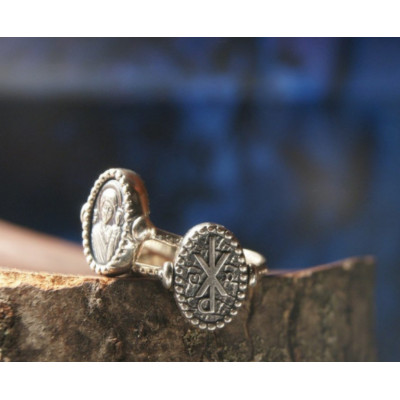Кольцо "Образ Семистрельной иконы Божьей Матери" из оксидированного серебра 925 пробы фото