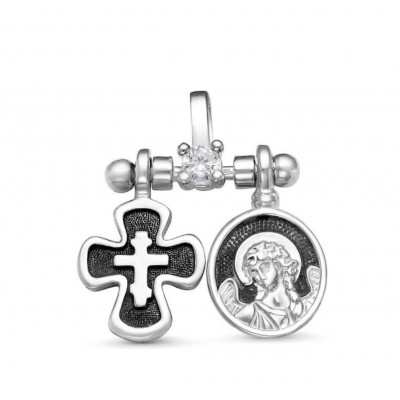 Крест-подвеска "Ангел Хранитель" с фианитом из серебра 925 пробы фото