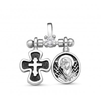 Крест-подвеска "Семистрельная икона Божией Матери" с фианитом из серебра 925 пробы фото
