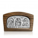 Иконка автомобильная "Иисус Христос, Казанская икона Божией Матери и Николай Чудотворец" из серебра 925 пробы в дубе