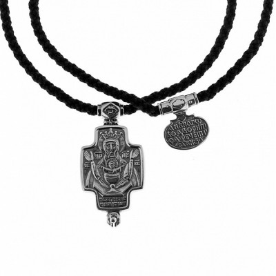 Гайтан с подвеской "Божия Матерь Неупиваемая Чаша" из серебра 925 пробы с чернением фото
