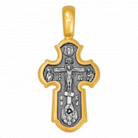Распятие. Икона Божией Матери "Нерушимая Стена". Крест из серебра 925 пробы с позолотой и чернением фото