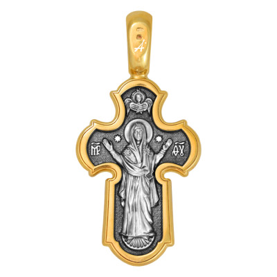 Распятие. Икона Божией Матери "Нерушимая Стена". Крест из серебра 925 пробы с позолотой и чернением фото