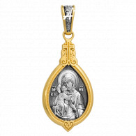 Феодоровская икона Божией Матери. Великомученица Параскева. Образок из серебра 925 пробы позолотой и чернением фото