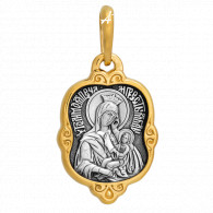 Икона Божией Матери "Утоли моя печали". Образок из серебра 925 пробы с позолотой и чернением фото