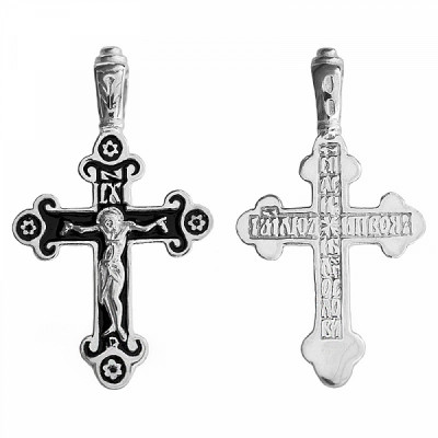 Крест с эмалью из серебра 925 пробы с родиевым покрытием фото