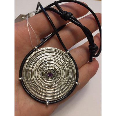 Православный подвес «9 заповедей блаженства» с аметистом на шнурке ручной работы из серебра 925 пробы с чернением фото