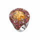 Кольцо с цитрином, бриллиантами и турмалинами из белого золота 585 пробы