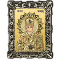 Икона Николай Чудотворец, дерево, серебро 925 пробы, 17,5х12,5 см фото