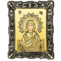 Икона Покров Пресвятой Богородицы, дерево, серебро 925 пробы, 17,5х12,5 см фото