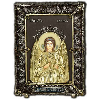 Икона Ангел-Хранитель, дерево, серебро 925 пробы, 16,0х12,0 см фото