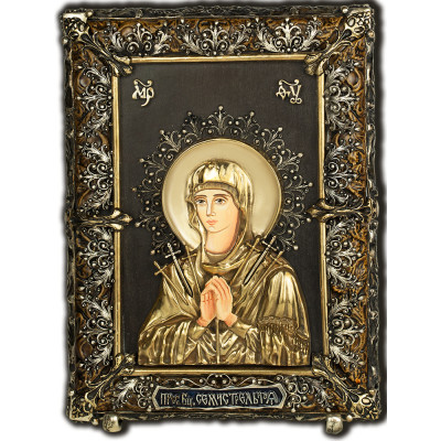 Икона Божьей Матери Неустанная помощь (Страстная), дерево, серебро 925 пробы, 18,0х13,0 см фото
