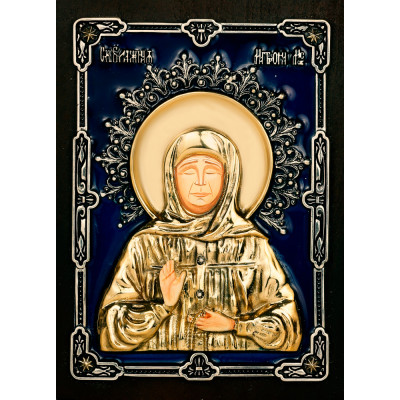 Икона Матрона Московская, дерево, серебро 925 пробы, 14,0х10,0 см фото