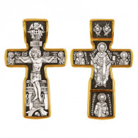 Распятие Христово. Николай Чудотворец. Три Святителя. Крест из серебра 925 пробы с желтой позолотой фото