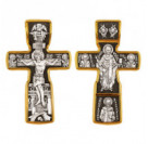 Распятие Христово. Николай Чудотворец. Три Святителя. Крест из серебра 925 пробы с желтой позолотой