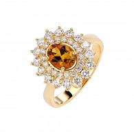 Кольцо с бриллиантами и турмалином из желтого золота 585 пробы фото