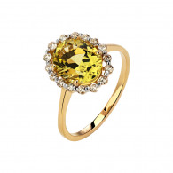 Кольцо с кварцем и бриллиантами из желтого золота 585 пробы фото
