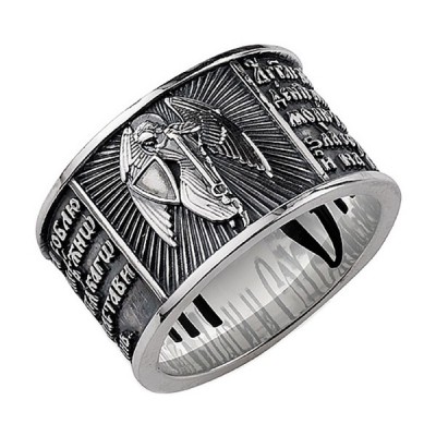 Православное охранное кольцо "Ангел Хранитель" из серебра 925 пробы с чернением фото