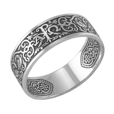 Православное кольцо из серебра 925 пробы с чернением фото