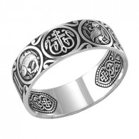 Кольцо с православными символами из серебра 925 пробы с чернением фото