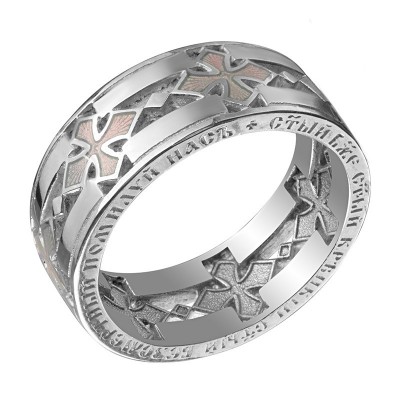 Кольцо "Трисвятое..." с эмалью из серебра 925 пробы с родированием фото