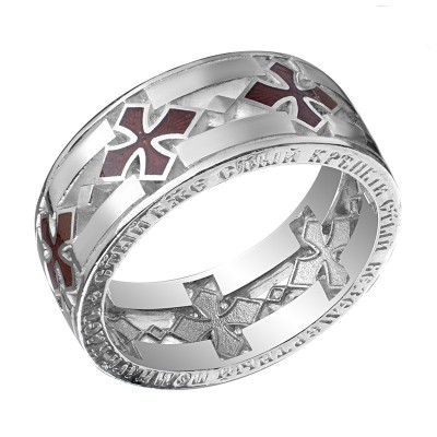 Кольцо "Трисвятое..." с эмалью из серебра 925 пробы с родированием фото