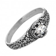 Православное кольцо с фианитом из серебра 925 пробы фото