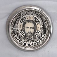 Дорожная икона с обсидианом "Вседержитель" из серебра 925 пробы фото