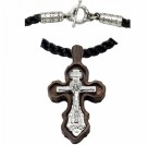 Крест деревянный на текстильном гайтане с замочком "на костыль" из серебра 925 пробы