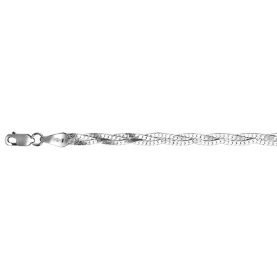 Цепь из серебра 925 пробы с родированием, плетение Косичка Париджана из 3-х цепочек фото